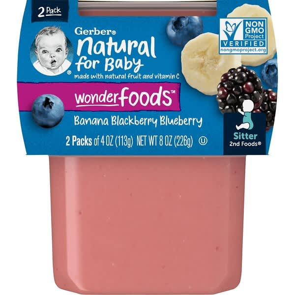 *FREE* Gerber, Natural for Baby, Wonder Foods, 2nd Foods, Banana Blackberry Blueberry, 2 Pack, 4 oz (113 g) Each