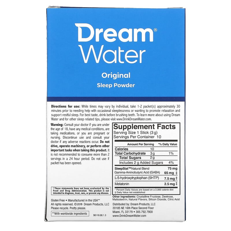 Dream Water, Original Sleep Powder, Snoozeberry, 10 Sticks, 0.1 oz (3 g) Each