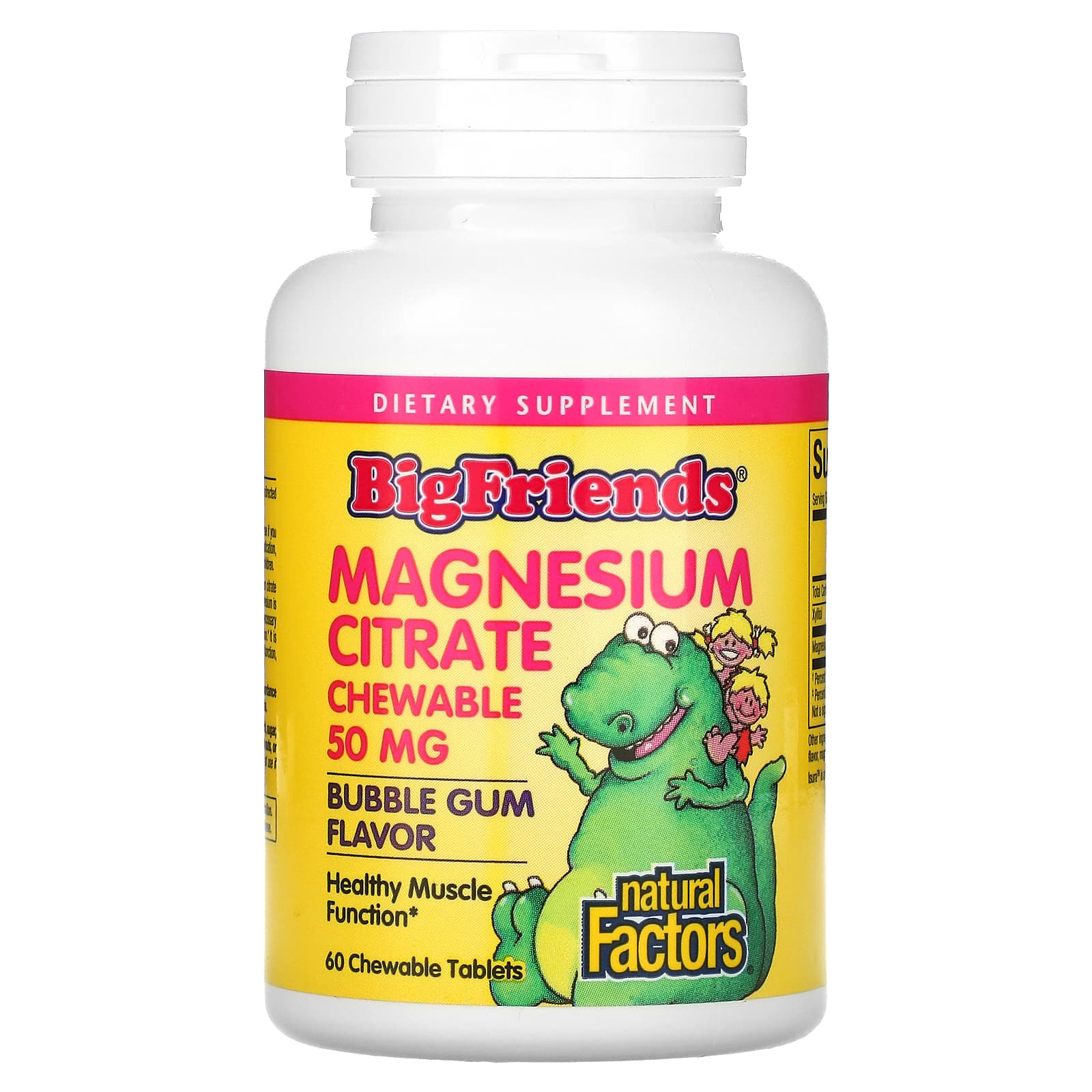 FREE Natural Factors, Big Friends, Magnesium Citrate, Bubble Gum, 50 mg, 60 Chewable Tablets