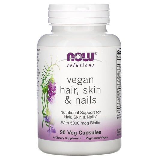 NOW Foods, Solutions 系列純素食頭髮/皮膚/指甲健康幫助素食膠囊，90 粒裝