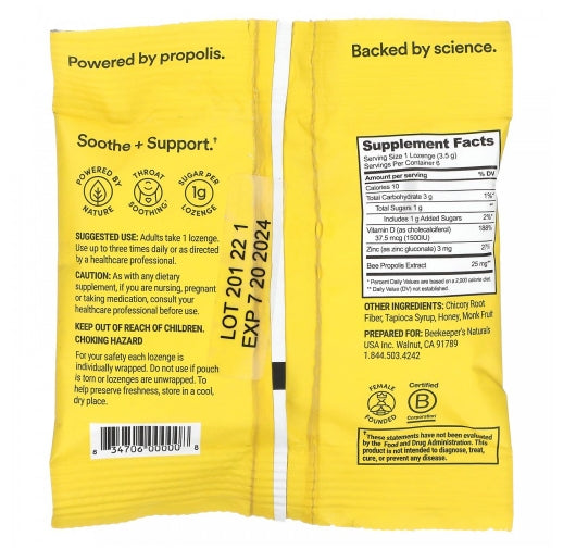 FREE Beekeeper's Naturals, Soothing propolis lozenges, Honey, 6 lozenges, 0.74 oz