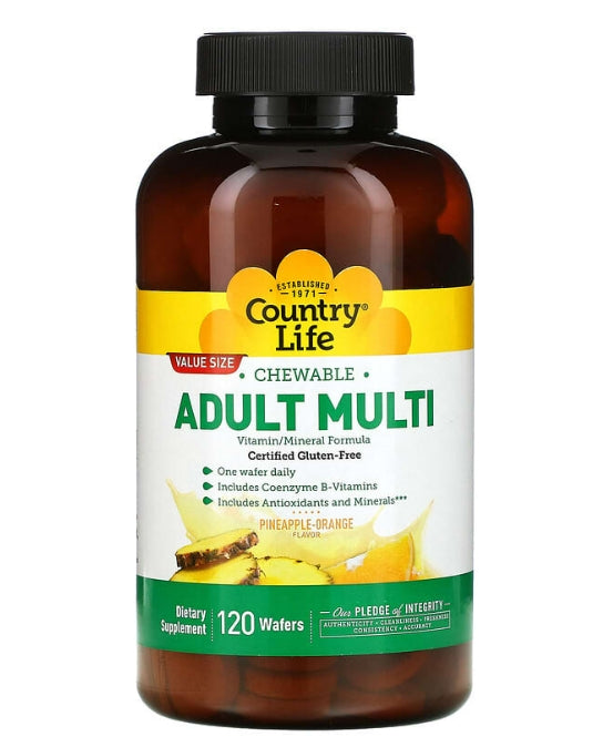 Country Life Chewable Adult Multi Pineapple-Orange 120 Wafers