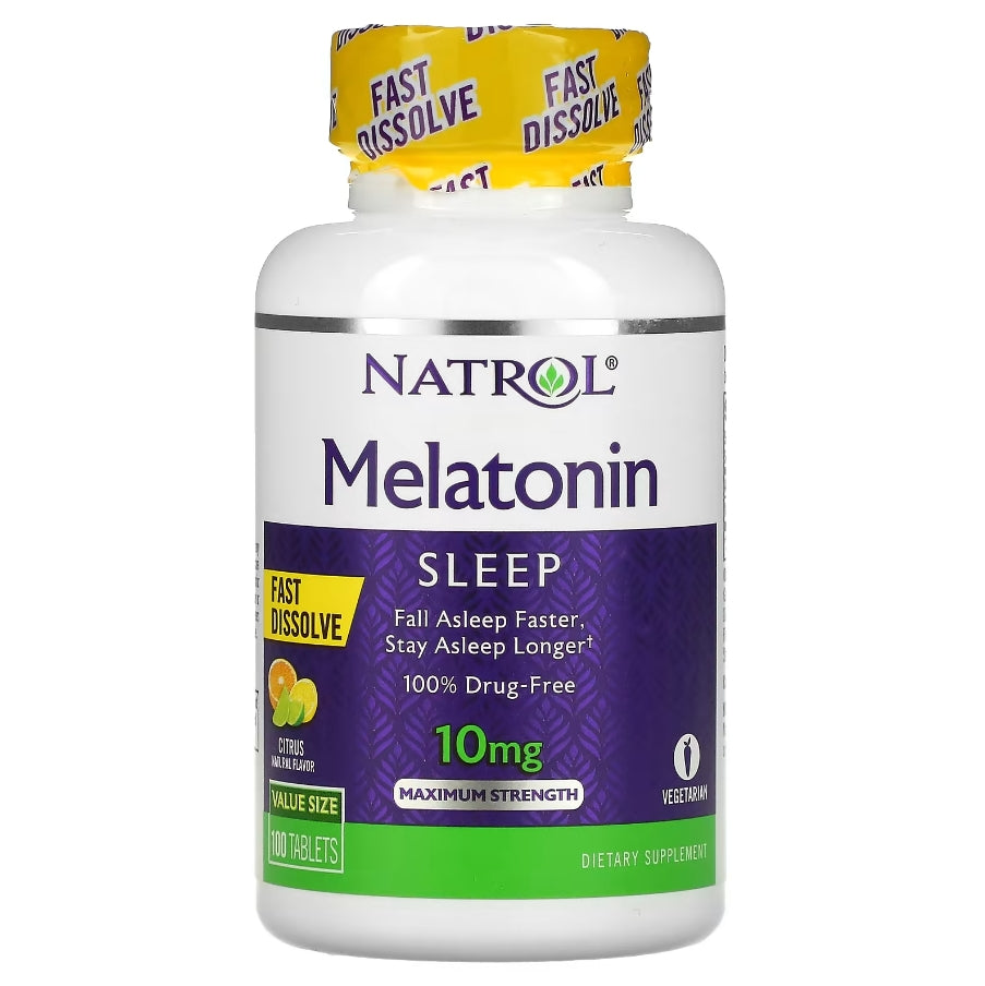 Natrol, Melatonin, Fast Dissolve, Maximum Strength, Citrus, 10 mg, 100 Tablets（outer packing distorted）