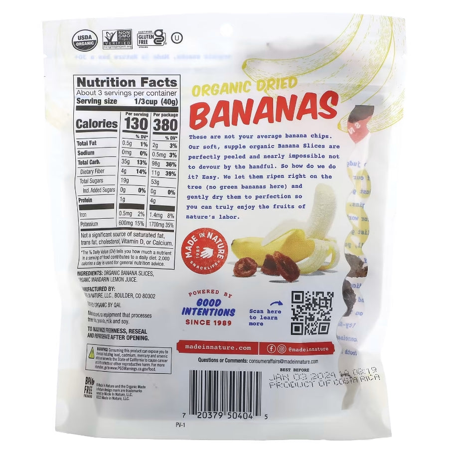 FREE Made in Nature, Organic Dried Banana, Tree-Ripened & Unsulfured, 4 oz (113 g)