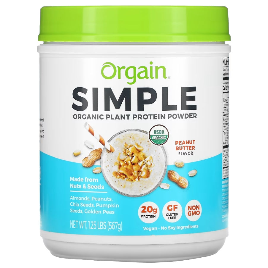 Orgain, 簡單有機植物蛋白粉，花生醬，1.25 磅（567 克）