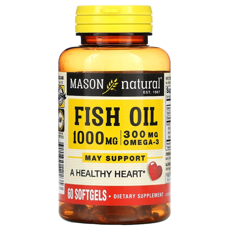 Mason Natural, 魚油，1,000 毫克，60 顆軟膠囊