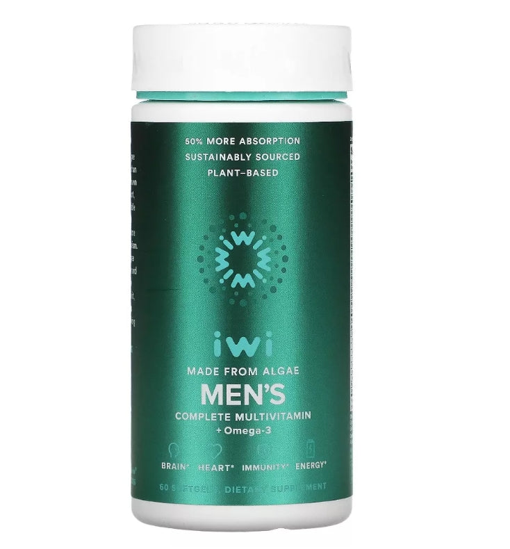 免費送 iwi 男士完整複合維生素 + 純素海藻 Omega 3 - 30 天供應量，膳食補充劑