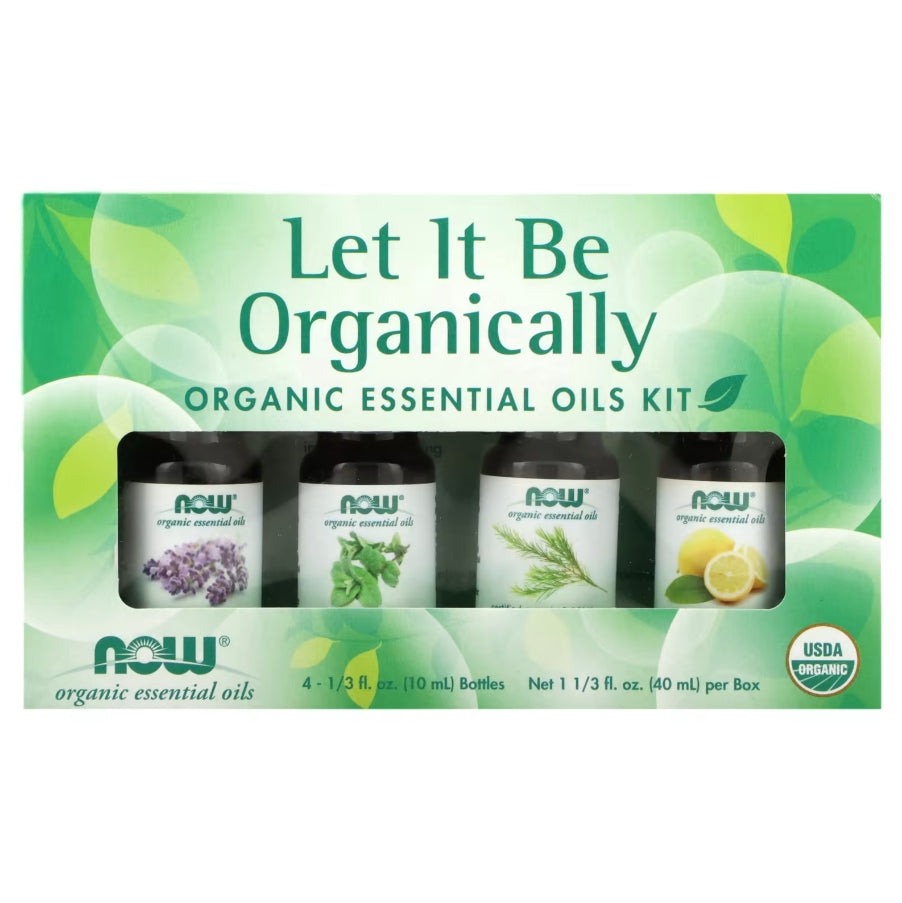 NOW Foods, Let It Be Organically, Organic Essential Oils Kit, 4 Bottles, 1/3 fl oz (10 ml) Each