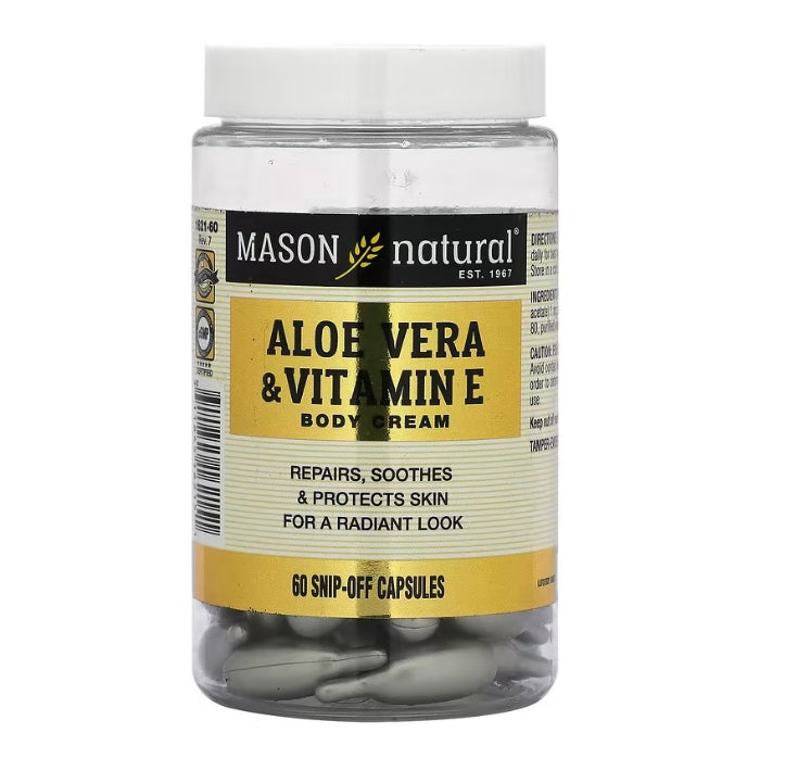 免費送 Mason Natural, 蘆薈和維生素 E 身體霜，60 顆膠囊