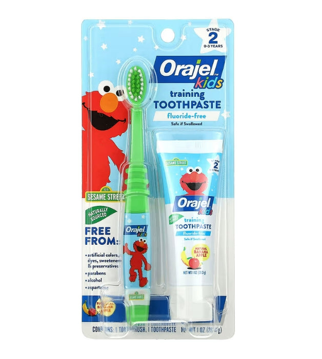 Orajel, Kids, Elmo Training Toothpaste & Toothbrush, Fluoride-Free, Stage 2, 0-3 Years, Banana Apple