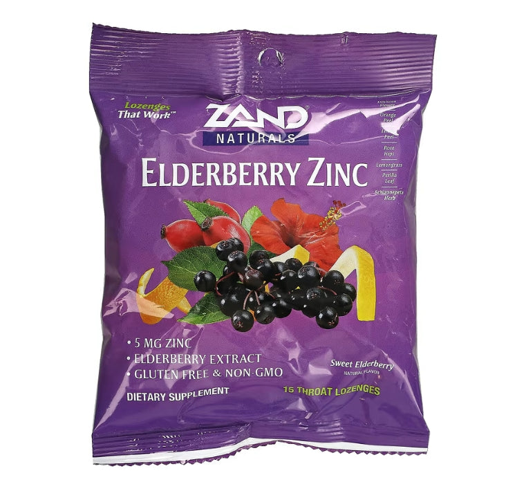 FREE Zand, Naturals, Elderberry Zinc, Sweet Elderberry, 15 Throat Lozenges