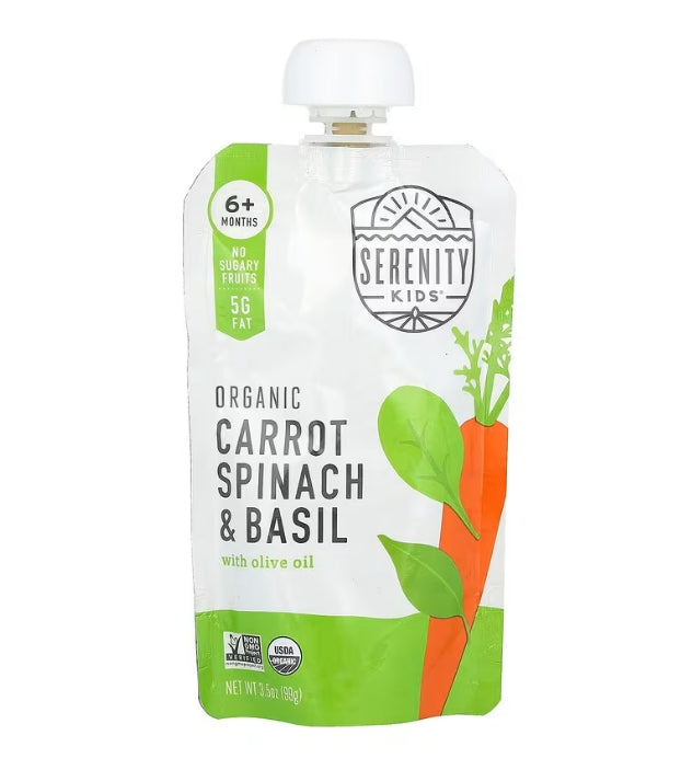 FREE Serenity Kids, Organic Carrot, Spinach & Basil with Olive Oil, 6+ Months, 3.5 oz (99 g)