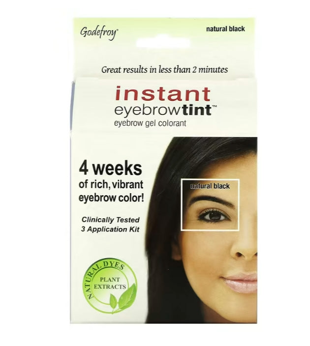 Godefroy, Instant Eyebrow Tint, Natural Black, 3 Application Kit