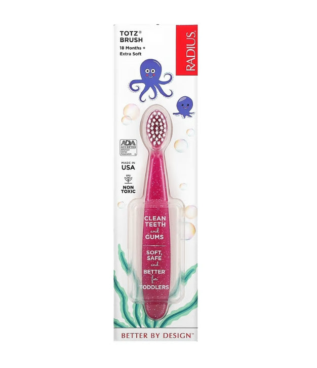 FREE RADIUS, Totz Toothbrush, 18 + Months, Extra Soft, Pink Sparkle, 1 Toothbrush