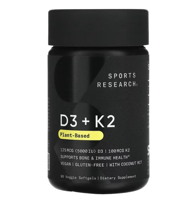 Sports Research, 維生素 D3 + K2，植物基，60 粒素食軟凝膠