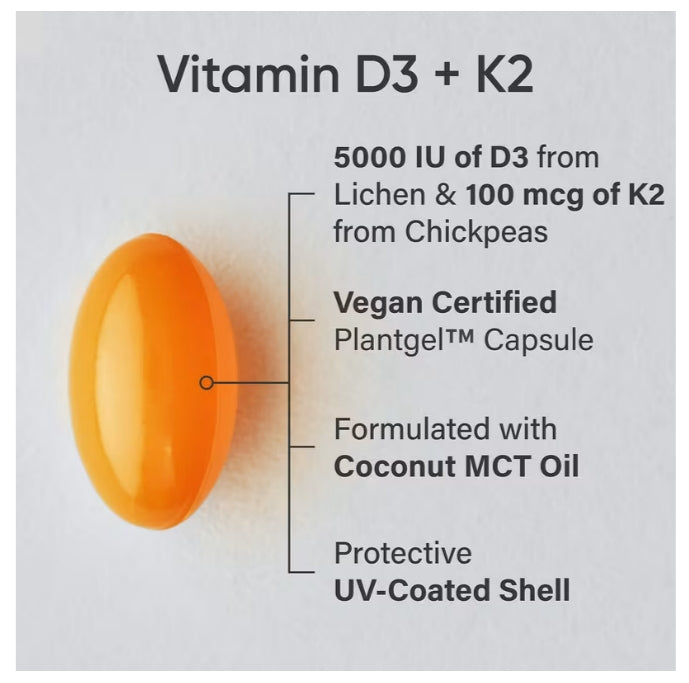 Sports Research, 維生素 D3 + K2，植物基，60 粒素食軟凝膠