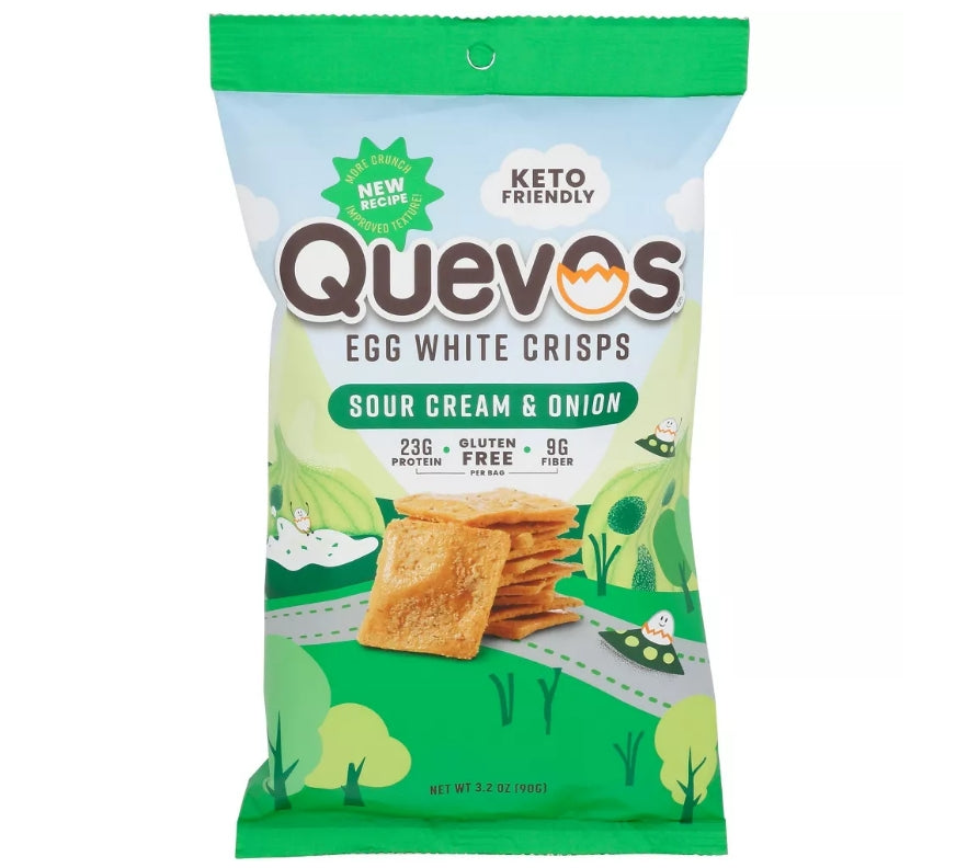 Quevos, Pita Style Protein Chips, Sour Cream & Onion, 3.2 oz (90 g) Each