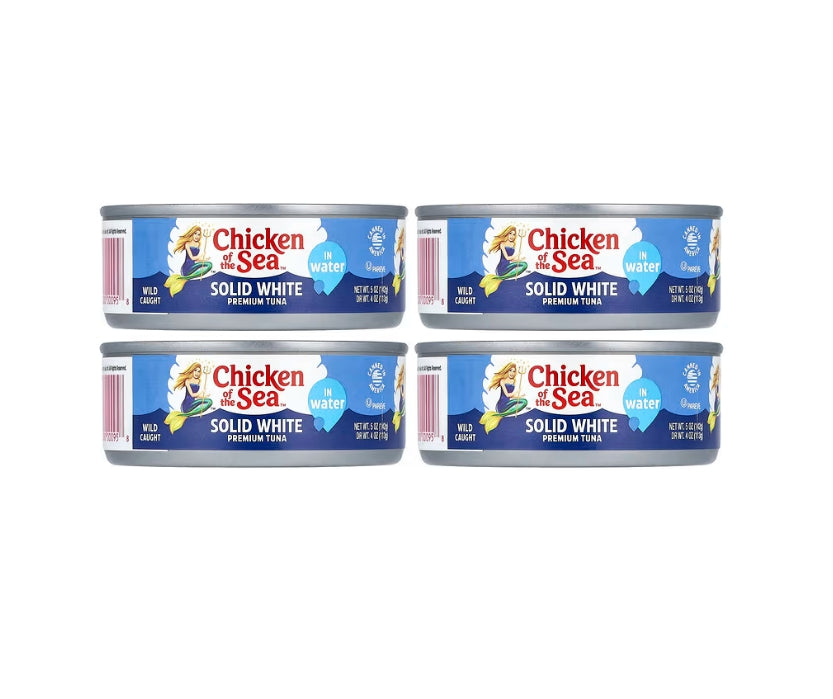 FREE Chicken of the Sea, Wild Caught Solid White Premium Tuna in Water, 4 Pack, 5 oz (142 g) Each