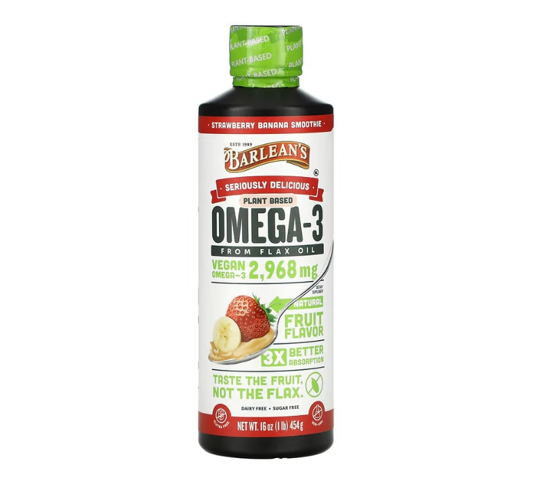 FREE arlean's, Seriously Delicious, Omega-3 from Flax Oil, Strawberry Banana Smoothie, 2,968 mg, 16 oz (454 g)