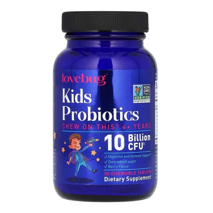 LoveBug Probiotics, Kids Probiotics, 4+ Years, Berry, 10 Billion CFU, 30 Chewable Tablets