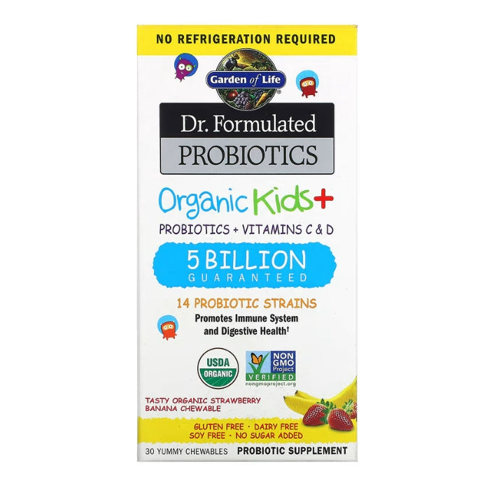 Garden of Life, Dr. Formulated Probiotics, Organic Kids +, Tasty Organic Strawberry Banana, 30 Yummy Chewables