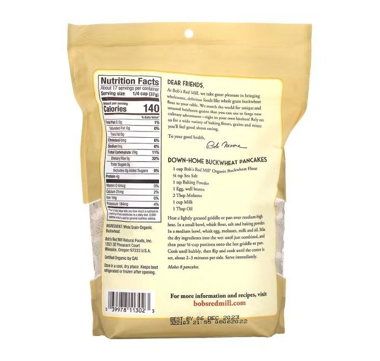 FREE Bob's Red Mill, Organic Buckwheat Flour, Whole Grain, 22 oz (624 g)