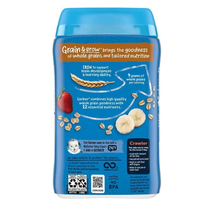 FREE Gerber, Cereal for Baby, Grain & Grow, 8+ Months, Oatmeal Banana Strawberry, 8 oz (227 g)