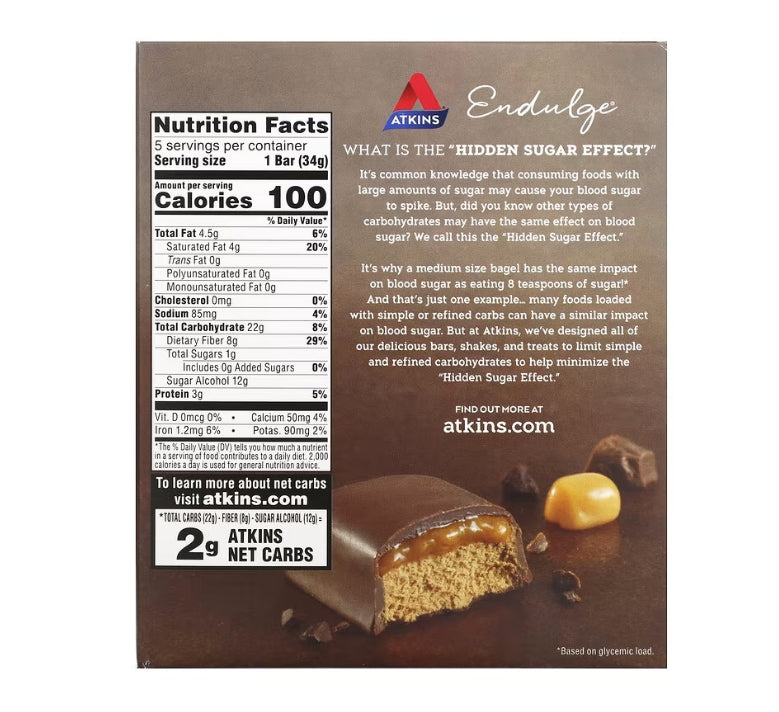 FREE Atkins, Endulge, Chocolate Caramel Mousse Bar, 5 Bars, 1.2 oz (34 g) Each