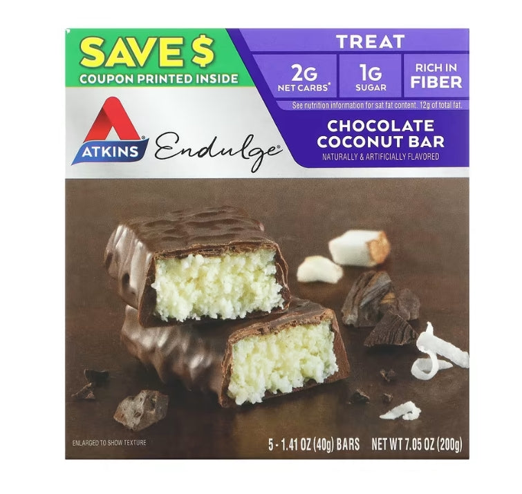 FREE Atkins, Endulge, Chocolate Coconut Bar, 5 Bars, 1.41 oz (40 g) Each