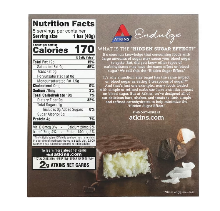 FREE Atkins, Endulge, Chocolate Coconut Bar, 5 Bars, 1.41 oz (40 g) Each