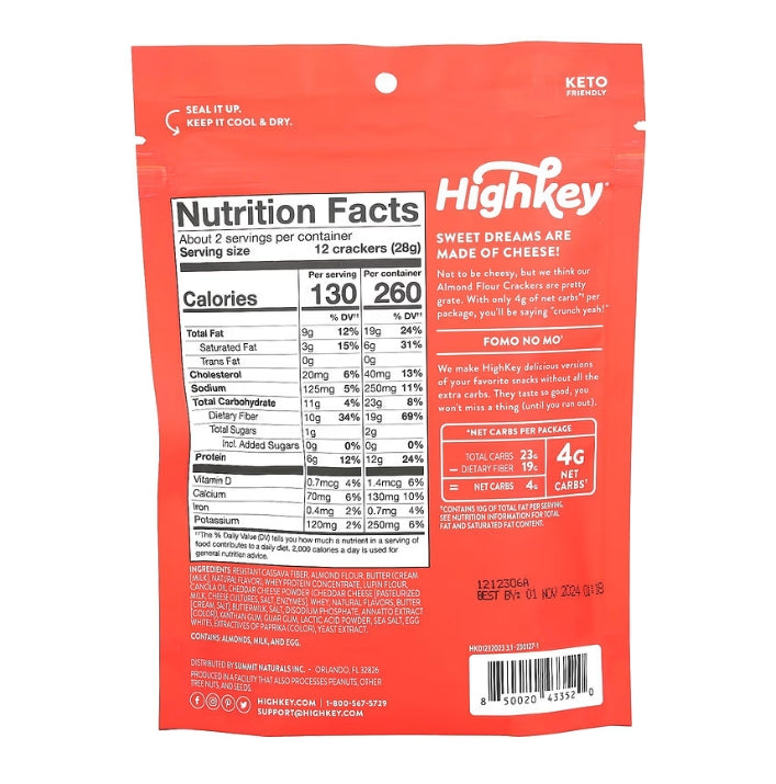 FREE HighKey, Almond Flour Crackers, Cheddar, 2 oz (56.6 g)