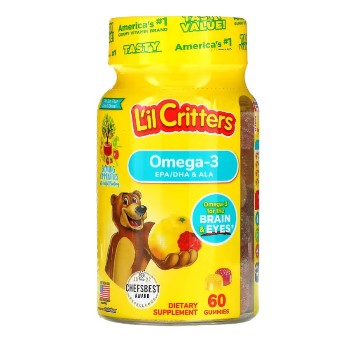 免費送 L'il Critters, 歐米伽-3, Raspberry-Lemondade, 60粒軟糖