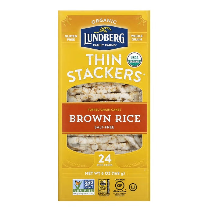 FREE Lundberg, Organic Thin Stackers, Puffed Grain Cakes, Brown Rice, Salt-Free, 24 Rice Cakes, 6 oz (168 g)