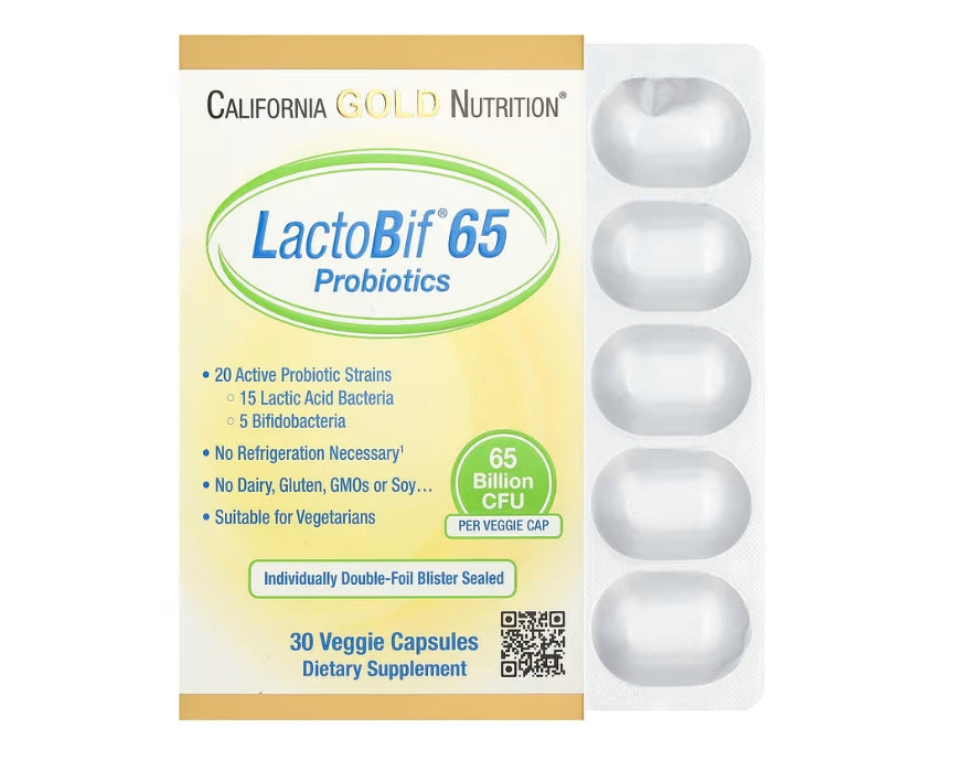 California Gold Nutrition, LactoBif 65 益生菌，650 億 CFU，30 粒素食膠囊