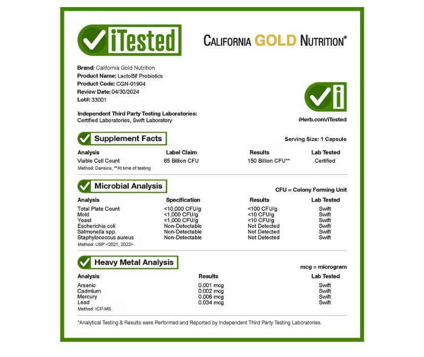 California Gold Nutrition, LactoBif 65 益生菌，650 億 CFU，30 粒素食膠囊