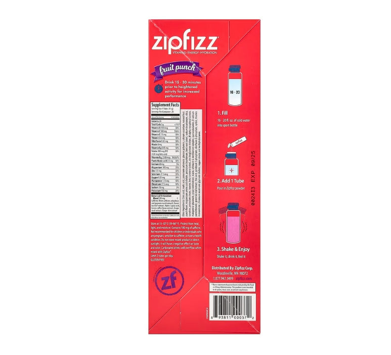 Zipfizz, 能量混合飲品，混合水果味，20 管，每管 0.39 盎司（11 克）