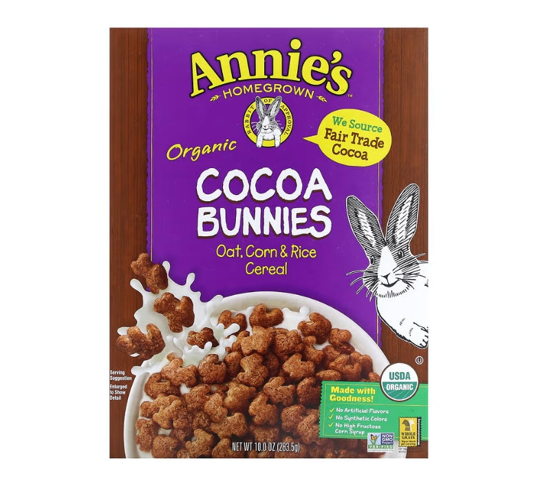 免費送 Annie's Homegrown, 有機 Cocoa Bunnies，燕麥、玉米和大米麥片，10 盎司（283.5 克）