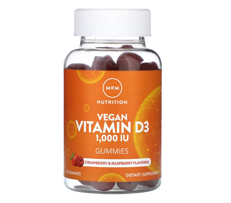 MRM Nutrition, Vegan Vitamin D3 Gummies, Strawberry & Raspberry, 1,000 IU, 60 Gummies