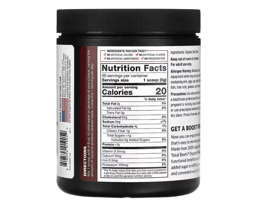 Force Factor, Total Beets®, Organic Beetroot Powder, 15.9 oz (450 g)