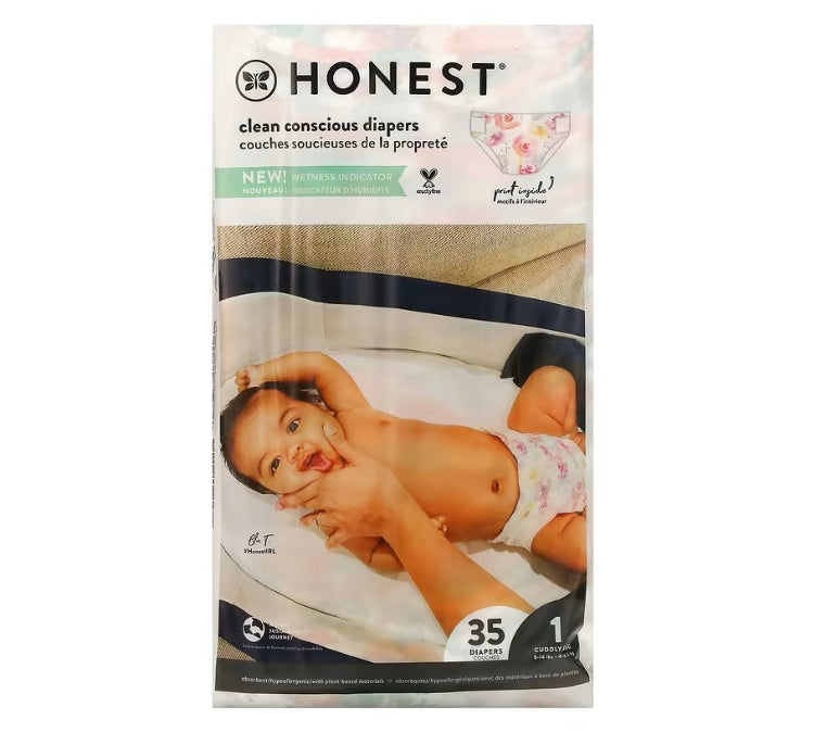 The Honest Company, Honest Diapers 玫瑰花紙尿褲（尺寸 1），適用於 8-14 磅嬰幼兒，35 片裝