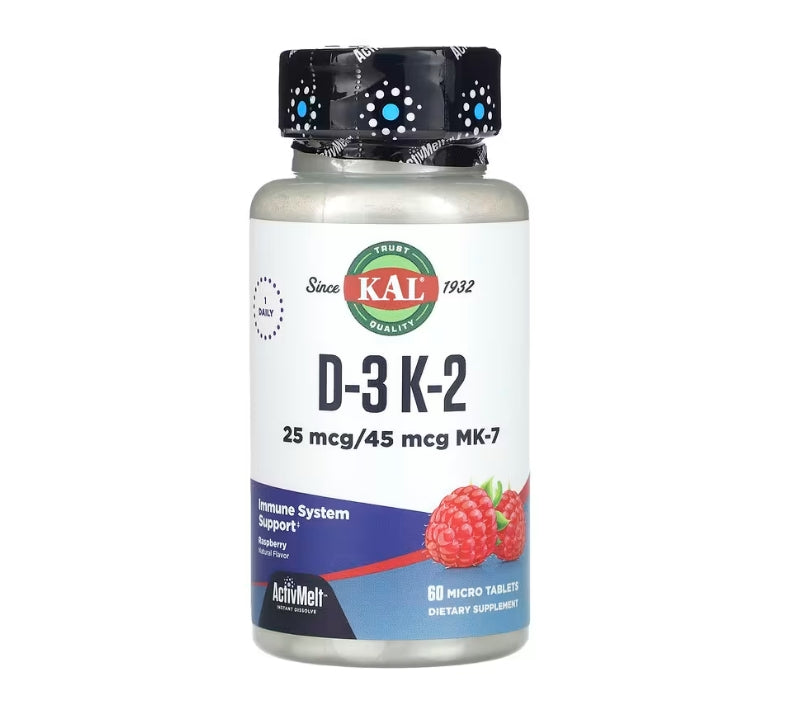 KAL, D-3，K-2，樹莓味，60 片微型片劑