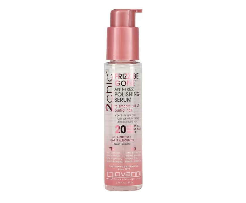 Giovanni, 2chic, Frizz Be Gone Anti-Frizz Polishing Serum, Shea Butter + Sweet Almond Oil, 2.75 fl oz (81 ml)