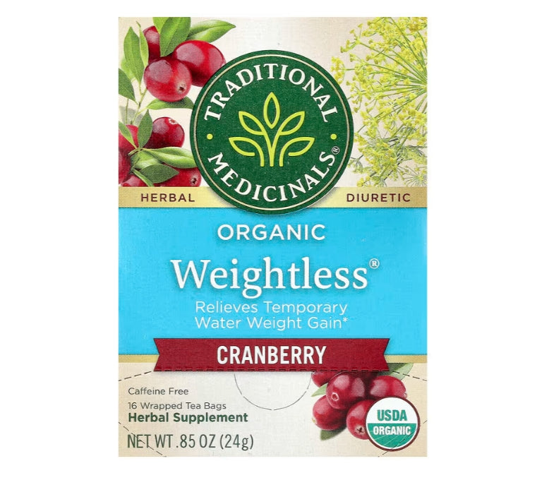 Traditional Medicinals, Organic Weightless®, Cranberry, Caffeine Free, 16 Wrapped Tea Bags, 0.85 oz (24 g)