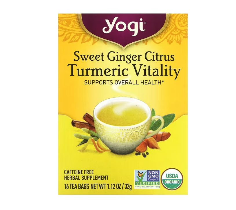 FREE Yogi Tea, Sweet Ginger Citrus Turmeric Vitality, Caffeine Free, 16 Tea Bags, 1.12 oz (32 g)