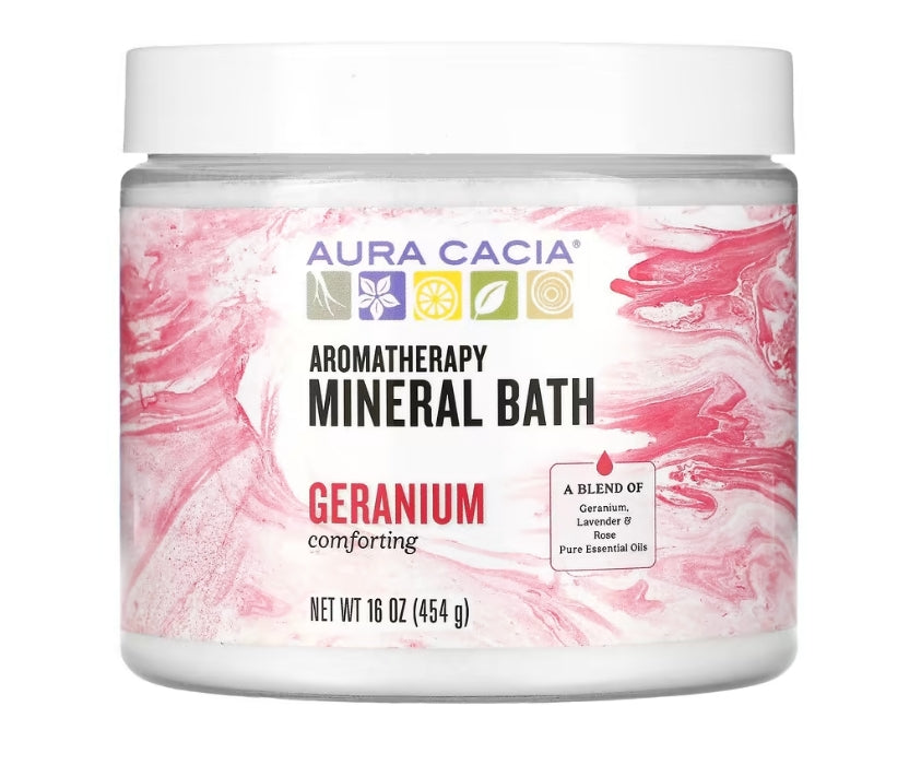 Aura Cacia, Aromatherapy Mineral Bath, Comforting Geranium, 16 oz (454 g)