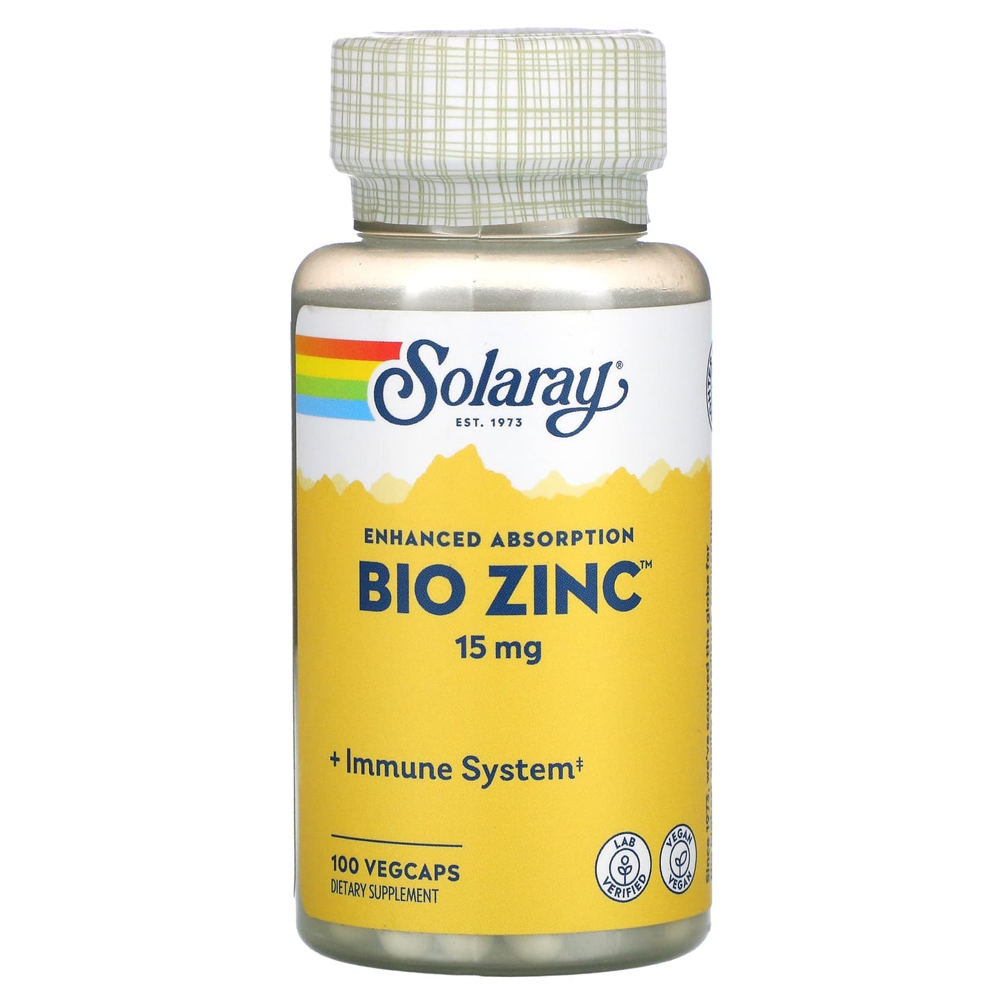 免費送  Solaray, Bio Zinc™，15 毫克，100 粒素食膠囊