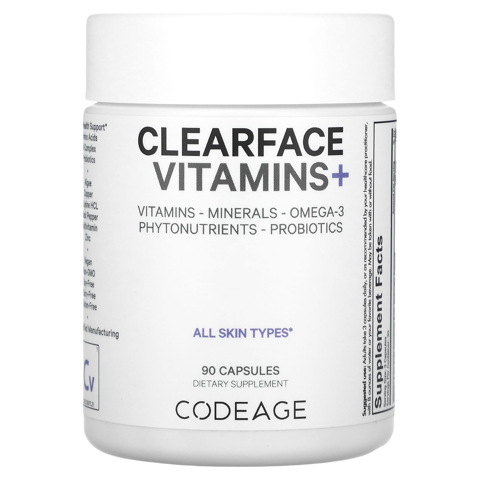 Codeage, Clearface 維生素+，90粒膠囊（外包裝變形）