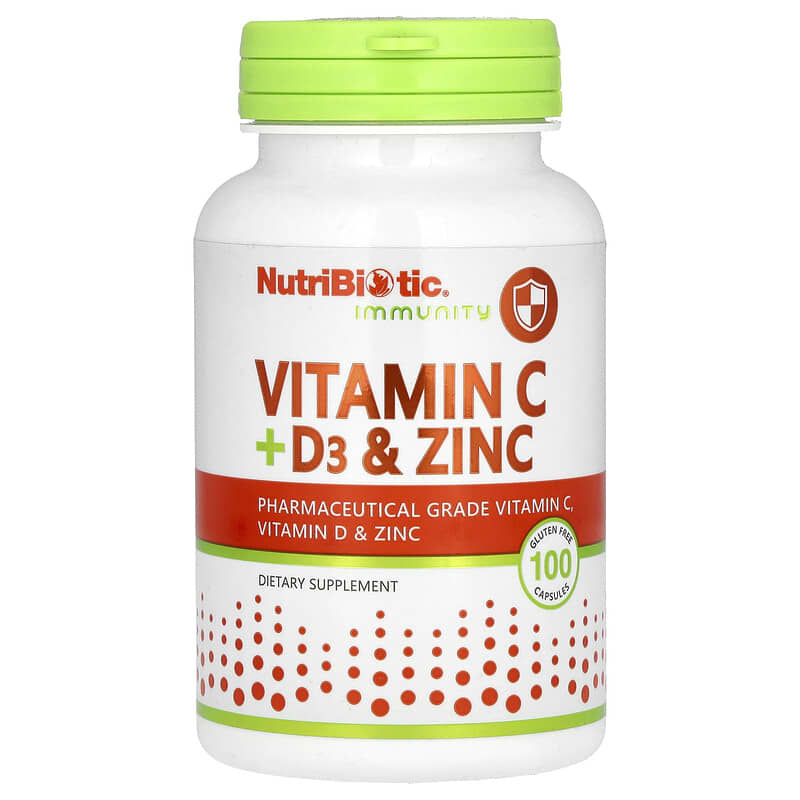 NutriBiotic, Immunity, Vitamin C + D3 & Zinc, 100 Capsules