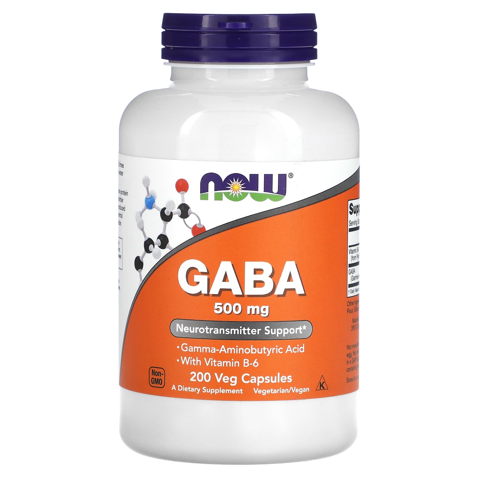 NOW Foods, GABA 含維生素 B-6,500 毫克，200 粒素食膠囊