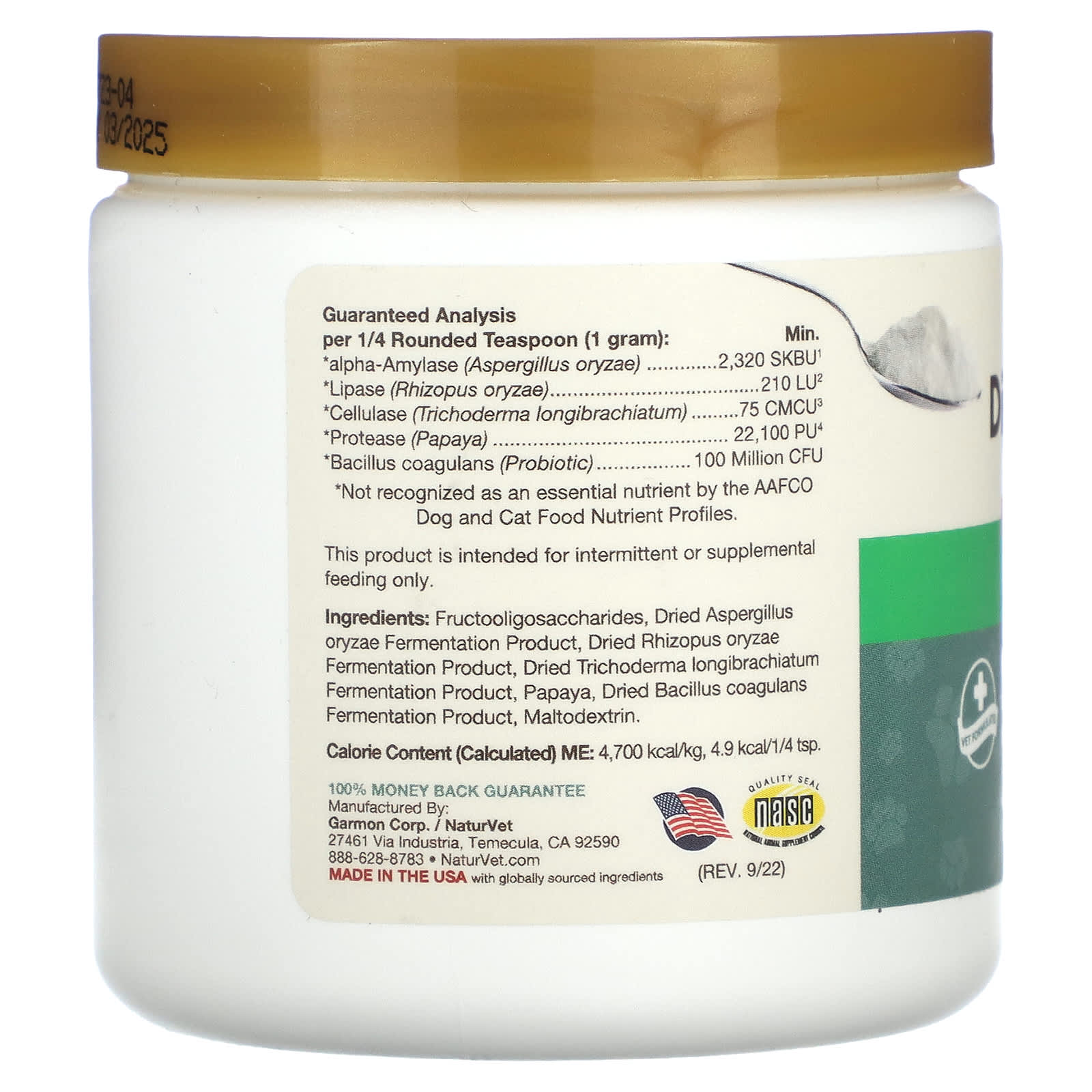 NaturVet, 消化酶 + 益生元和益生菌粉，狗貓用粉劑，4 盎司（114 克）